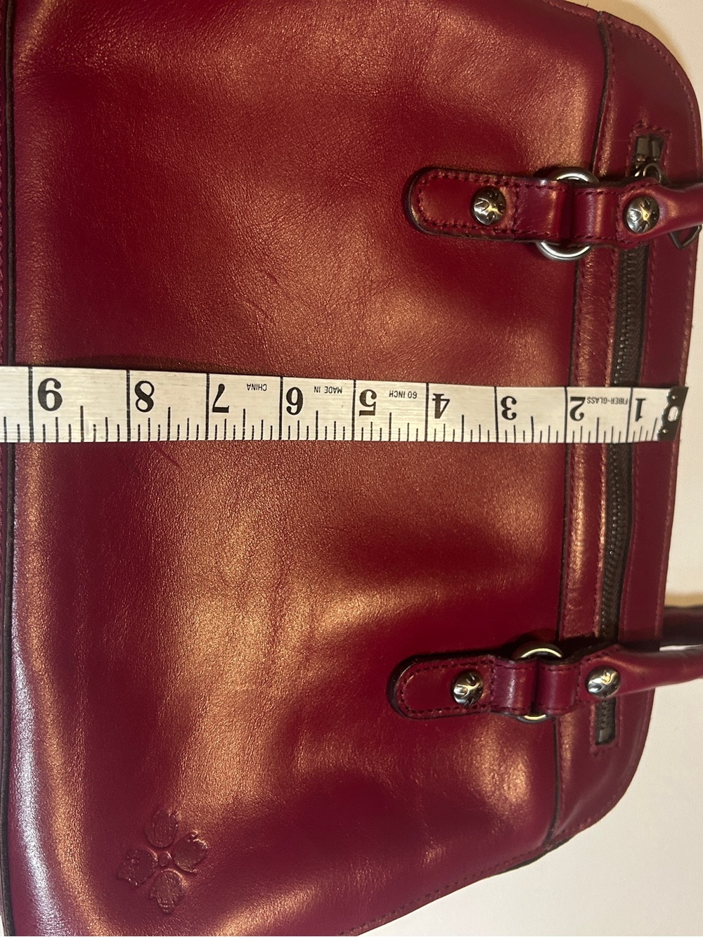 Patricia Nash Wine Oxblood Leather Satchel Shoulder Bag Top Zip Structured Handb - Picture 3 of 7